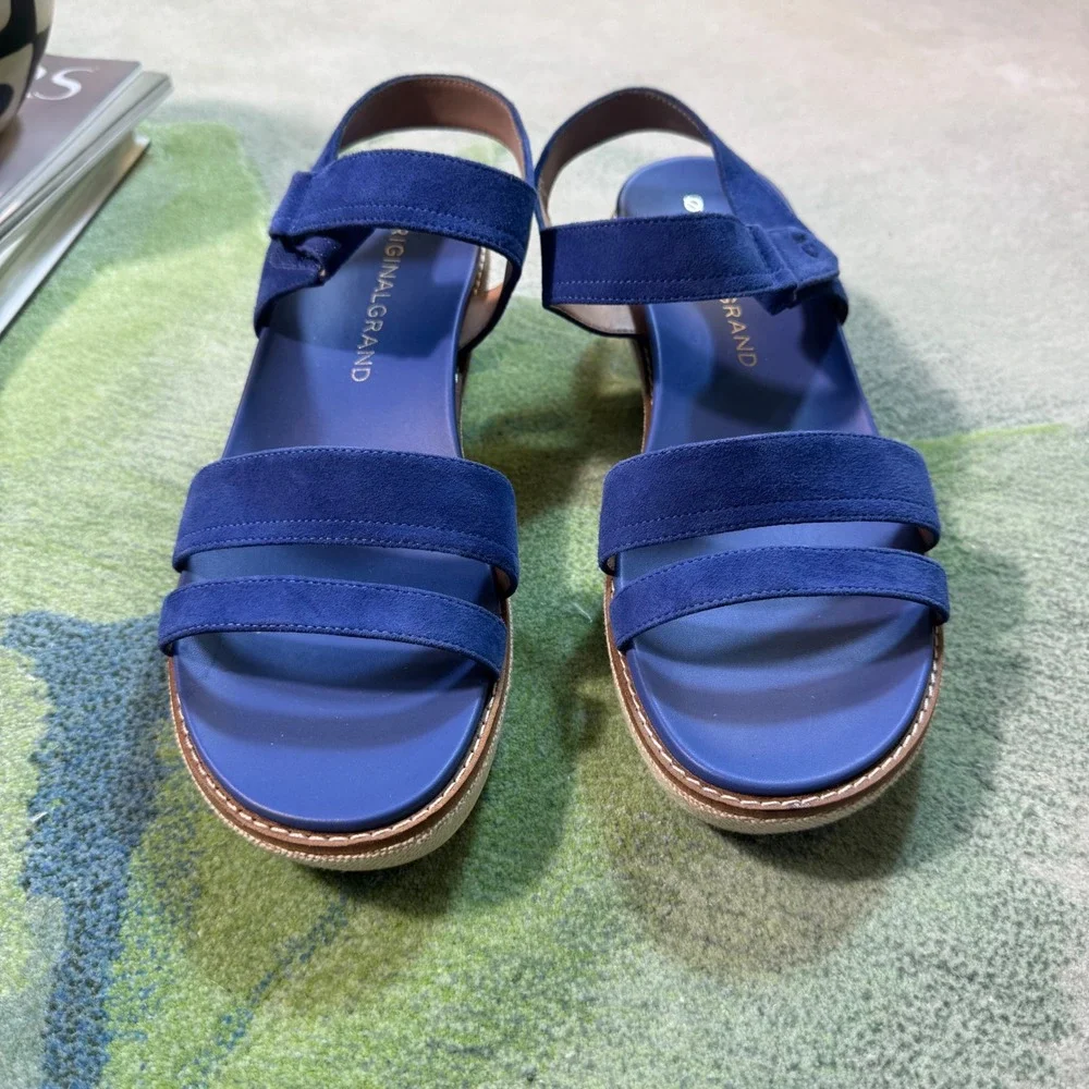 Cole Haan OriginalGrand Blue Suede Platform Wedge Sandals W32542 Womens 8.5 B